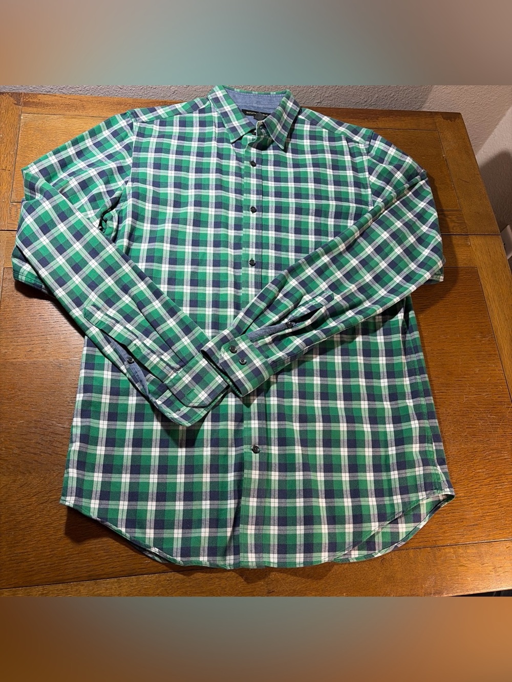 Banana Republic Men’s Size M Tall Flannel Plaid Shirt Green Blue Cotton